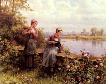 マリアとマドレーヌ 釣りのカントリーウーマン ダニエル・リッジウェイ 騎士の花 Oil Paintings